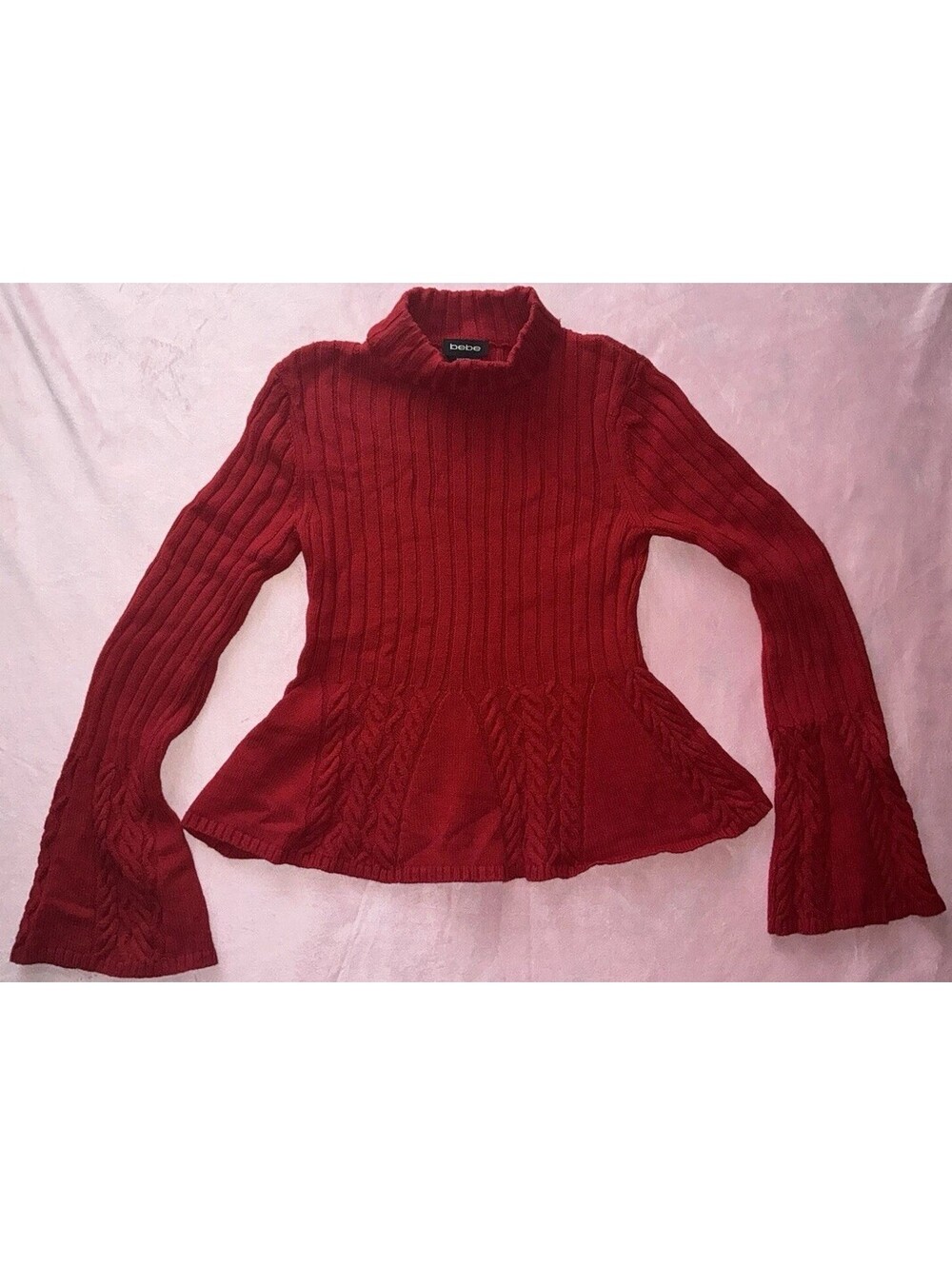 Bebe Barbados Cherry Red Bell Sleeve Sweater Medium Flared Crop